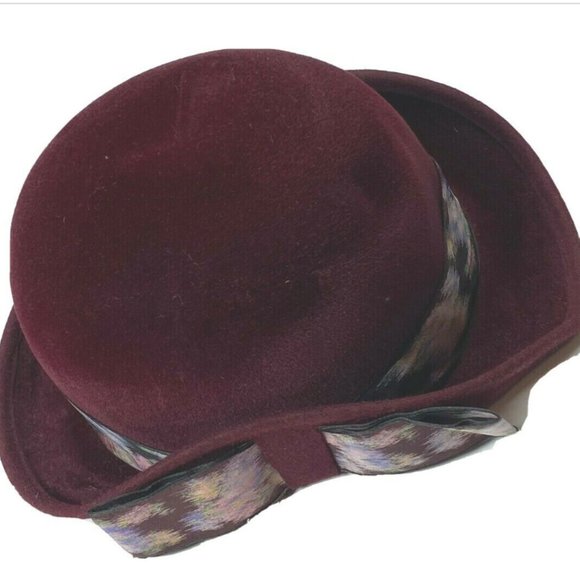 1970s Vintage Purple Velvet Hat RARE Ribbon Dressy main image 4